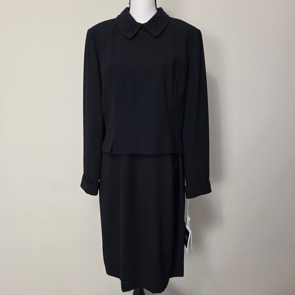NWT Debra Michaels Collection 16 Sheath Long Sleeve Dress Embroidered Lined Blk